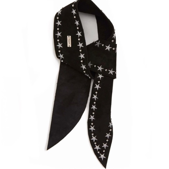 NWT Saint Laurent YSL Black Suede Scarf Choker Metallic Stars & Silver Studs - Picture 16 of 16